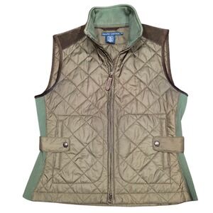 Vintage Ralph Lauren Quilted Gilet Vest Womens Medium Full Zip Brown Western Vtg